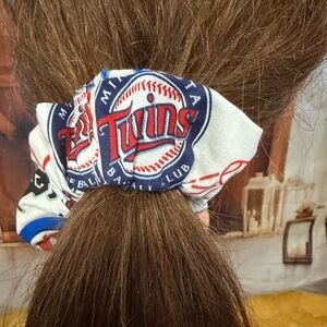 Handmade White & Blue Logo Scrunchie